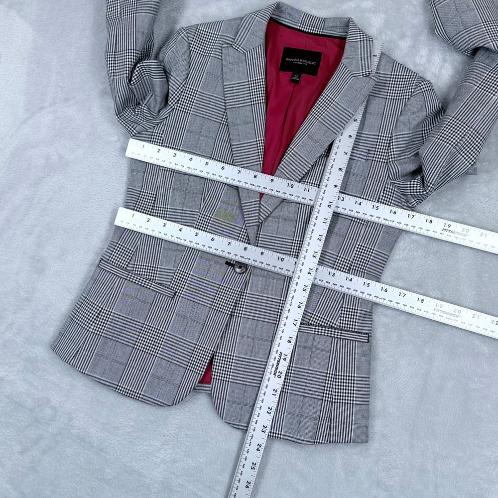 Banana Republic Classic Fit Blazer Womens 0 Glen Plaid Check Black‎ White Jacket - Picture 5 of 9